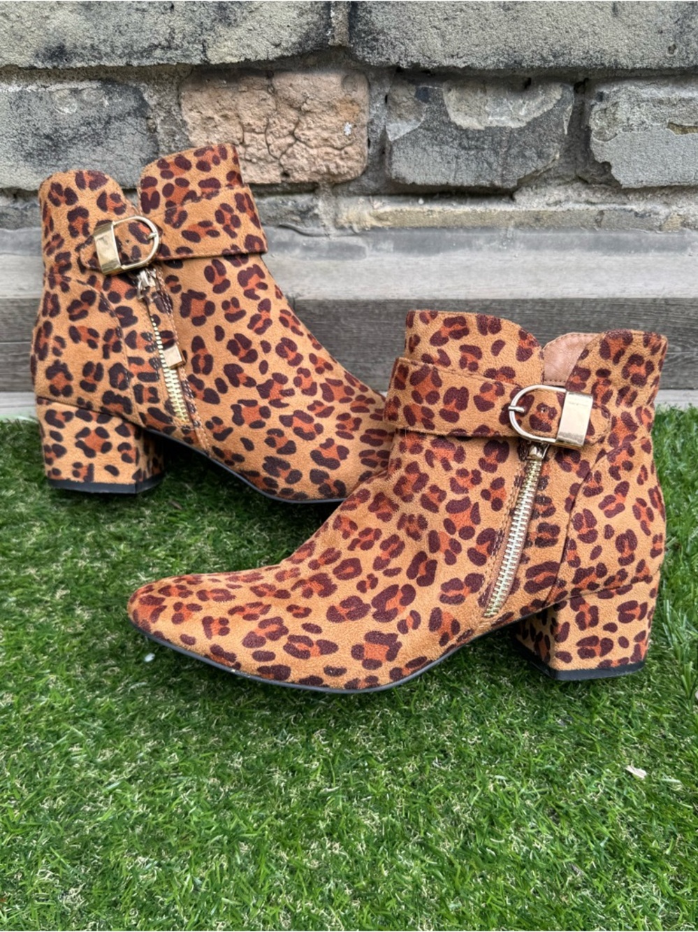 Cheetah print zip up ankle boots